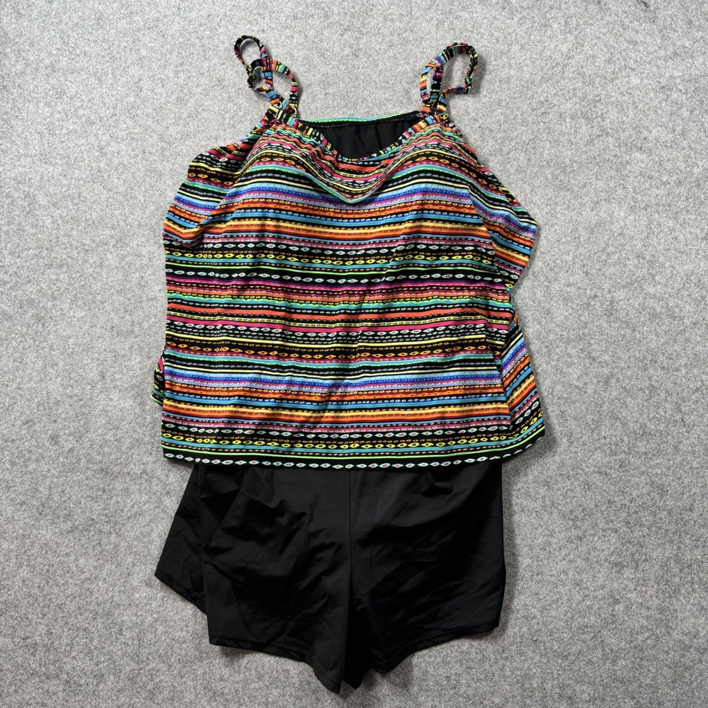 Trimshaper Womens Tankini Swimsuit 24W Multicolor Geometric Tummy Control